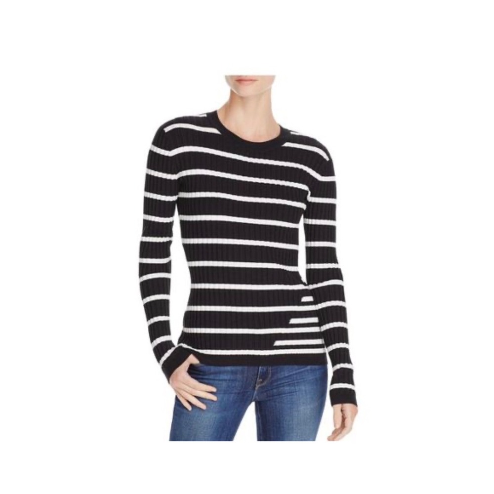 T‎ Alexander Wang Classic Black & White Striped Ribbed Long-Sleeve Tee